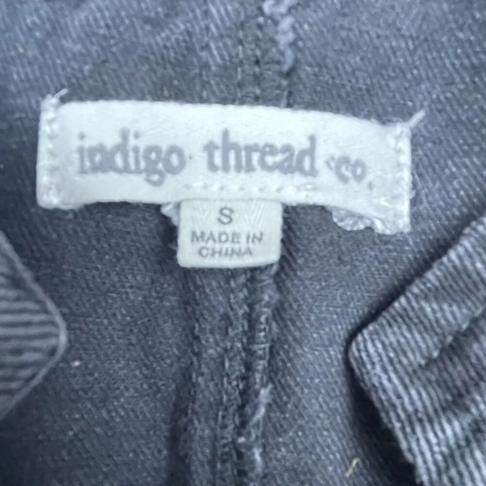 Indigo Thread Co Jacket Small Black Denim Gold Buttons Goth Dark Military - Picture 3 of 6